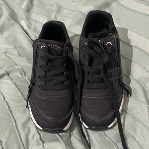 Skechers Kids Black Sneakers with Pink Accents